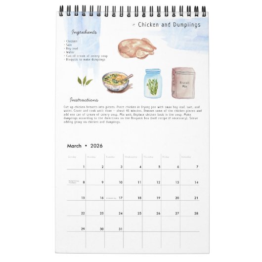 ファミリーレシピ家宝キープサケ |水彩 カレンダー (3月 2026)
