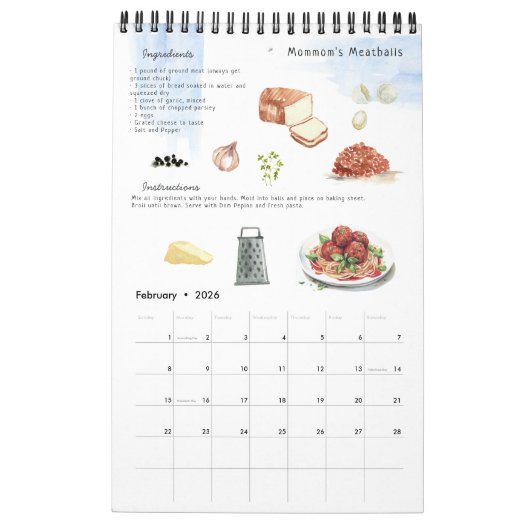 ファミリーレシピ家宝キープサケ |水彩 カレンダー (2月 2026)