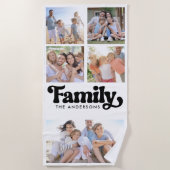 ファミリーレトロタイポグラフィフォトコラージュ ビーチタオル (正面)