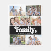 ファミリーレトロタイポグラフィフォトコラージュ フリースブランケット (正面)