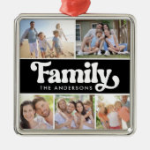 ファミリーレトロタイポグラフィフォトコラージュ メタルオーナメント (正面)
