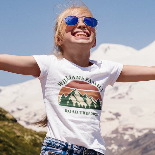 ファミリーロードトリップマウンテンズサンセットカスタム女子 Tシャツ