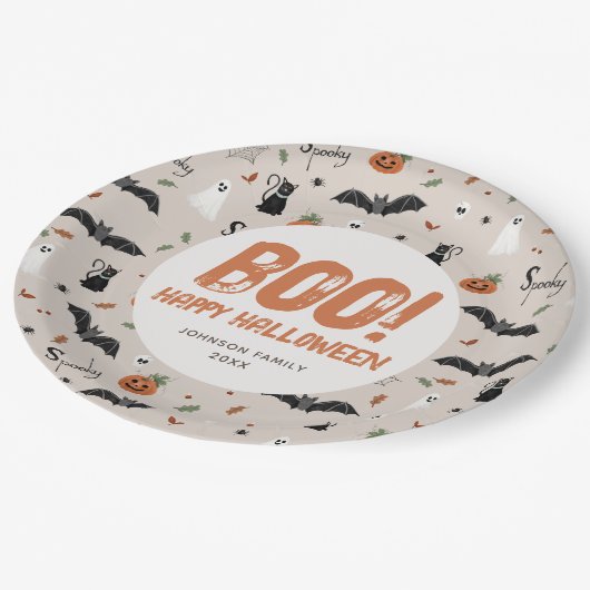 ファミリー不気味ハロウィーン秋ブー ペーパープレート (アングル)
