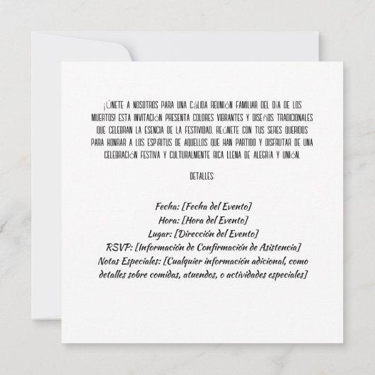ファミリー伝統的ギャザリングディアデロスミュートス 招待状 (裏面)