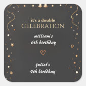 ファミリー兄弟姉妹ブラックシンプルジョイモダンント誕生日 スクエアシール (正面)