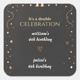 ファミリー兄弟姉妹ブラックシンプルジョイモダンント誕生日 スクエアシール