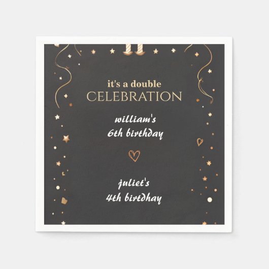 ファミリー兄弟姉妹ブラックシンプルジョイモダンント誕生日 スタンダードカクテルナプキン (正面)