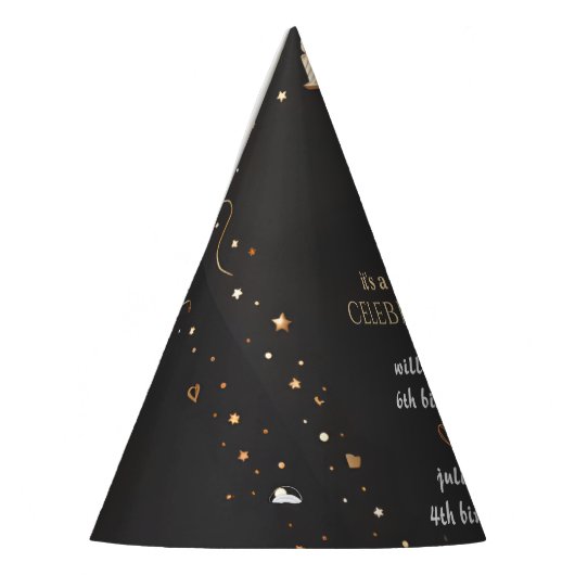 ファミリー兄弟姉妹ブラックシンプルジョイモダンント誕生日 パーティーハット (左)