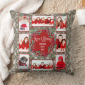 ファミリー写真テンプレートクリスマスレッド+グリーンプレイド クッション (ブランケット)