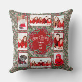 ファミリー写真テンプレートクリスマスレッド+グリーンプレイド クッション (裏面)