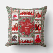 ファミリー写真テンプレートクリスマスレッド+グリーンプレイド クッション (正面)