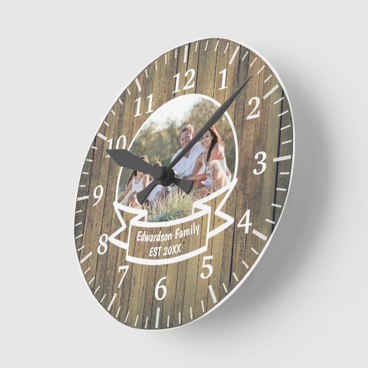 ファミリー写真テンプレート素朴ウッド ラウンド壁時計 (傾斜)