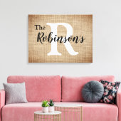 ファミリー名とイニシャル素朴Burlapイメージ キャンバスプリント (インサイチュ (リビング))