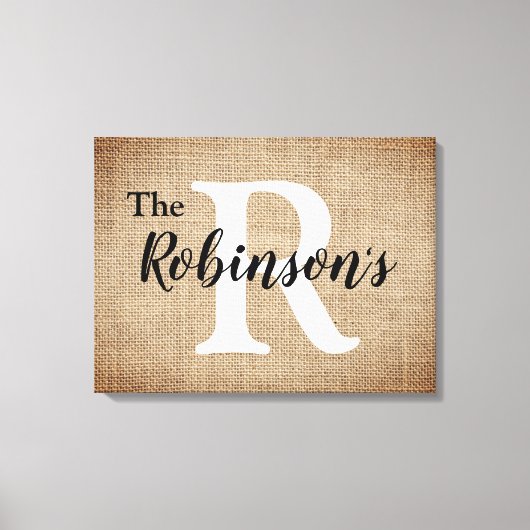 ファミリー名とイニシャル素朴Burlapイメージ キャンバスプリント (正面)