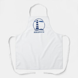 ファミリー名または文字ライトハウスホワイトネイビーブルー エプロン