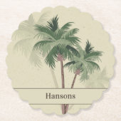 ファミリー名オンヴィンテージヤシの木ホタテ ペーパーコースター (正面)