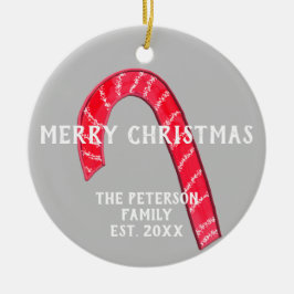 ファミリー名キャンディーケーンクリスマスツリーリバーシブル セラミックオーナメント