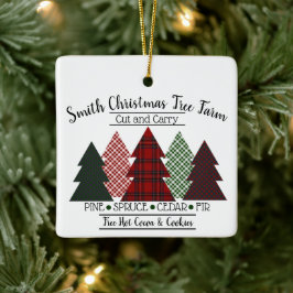 ファミリー名クリスマスツリーファームレッドグリーンプレイドCe セラミックオーナメント