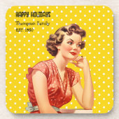 ファミリー名クリスマスプレゼントカラフルレトロスタイル コースター (正面)