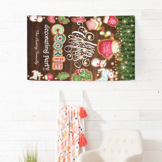 ファミリー名クリスマス飾クッキーのパーティー 横断幕 (インサイチュ)