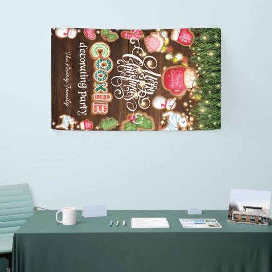 ファミリー名クリスマス飾クッキーのパーティー 横断幕 (トレードショー)