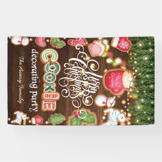 ファミリー名クリスマス飾クッキーのパーティー 横断幕 (横)