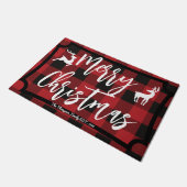 ファミリー名デザインスコットランドタータンチェックレッドクリスマス ドアマット (アングル)