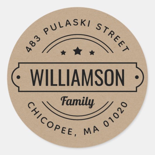 ファミリー名バッジラウンド差出人住所ラベル ラウンドシール (正面)