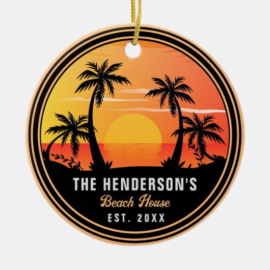 ファミリー名ビーチハウスレトロサンセットデミディーズ60s セラミックオーナメント (正面)