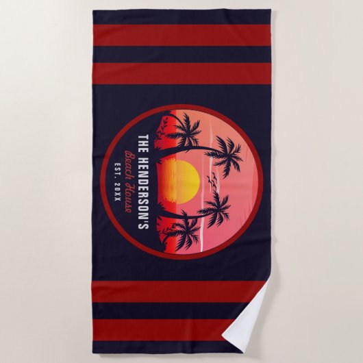 ファミリー名ビーチハウスレトロサンセットデミディーズ60s ビーチタオル (正面)