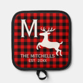 ファミリー名モノグラムディアシルエット素朴(Monogram Deer Silhouette) 鍋敷き (正面)