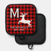 ファミリー名モノグラムディアシルエット素朴(Monogram Deer Silhouette) 鍋敷き (正面/裏面)