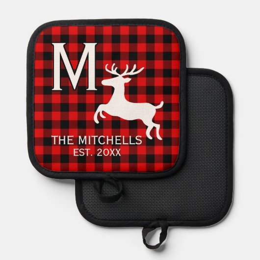 ファミリー名モノグラムディアシルエット素朴(Monogram Deer Silhouette) 鍋敷き (正面/裏面)