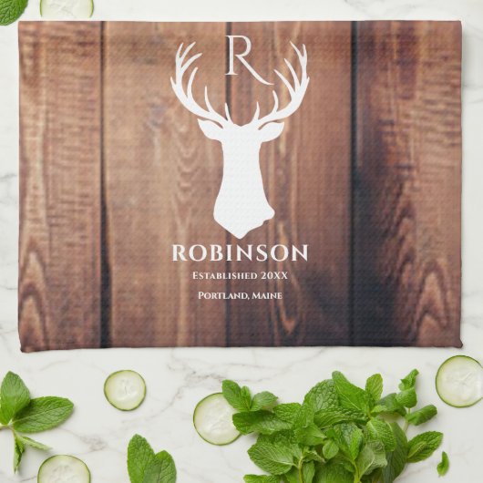 ファミリー名モノグラムレイク素朴ジアアントラーウッド キッチンタオル (折り畳み)