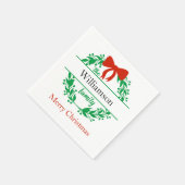 ファミリー名モノグラムレッドグリーンクリスマス スタンダードカクテルナプキン (角)