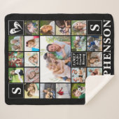 ファミリー名モノグラム引用文ハート20フォトコラージュ シェルパブランケット (正面(横))