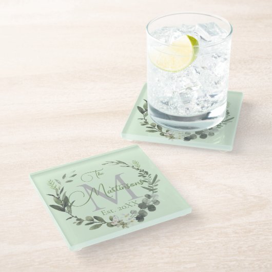 ファミリー名モノグラム水彩植物学 ガラスコースター (アングル)