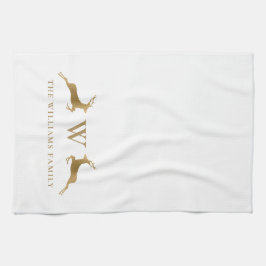 ファミリー名モノグラム金ゴールドシカ キッチンタオル