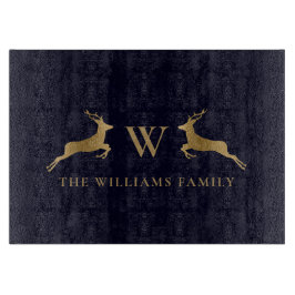 ファミリー名モノグラム金ゴールドディアキッチンネイビー カッティングボード