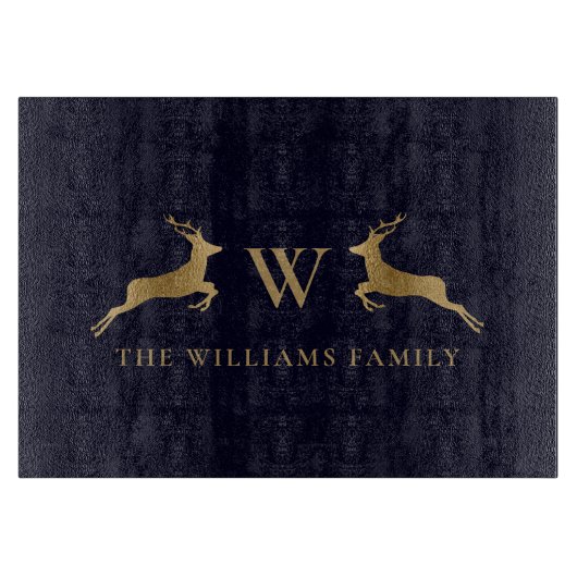 ファミリー名モノグラム金ゴールドディアキッチンネイビー カッティングボード (正面)