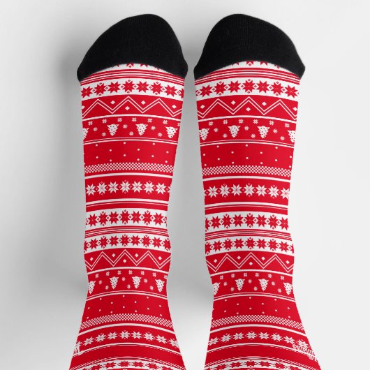 ファミリー名レッドノルディックセーターのクリスマスパターン ソックス (上部)