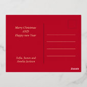 ファミリー名レッド&金ゴールドタイポグラフィクリスマス 箔シーズンポストカード (裏面)