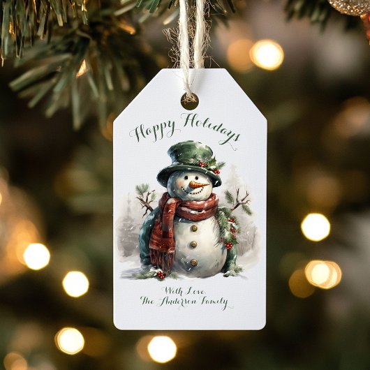 ファミリー名ヴィンテージ雪だるまクリスマスラベル ギフトタグ