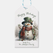 ファミリー名ヴィンテージ雪だるまクリスマスラベル ギフトタグ (正面)