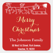 ファミリー名住所メリークリスマスレッド金ゴールドサンタ スクエアシール (正面)