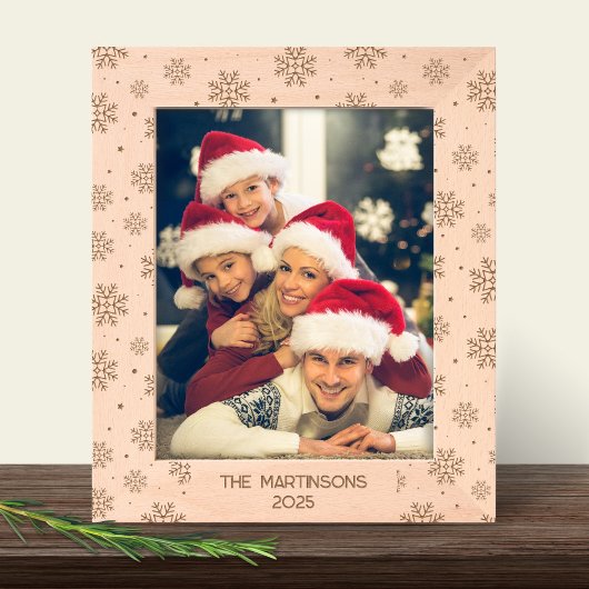 ファミリー名写真スノーフレークホリデーキープサケ レーザー彫刻フレーム