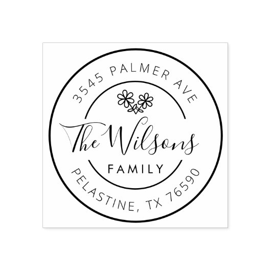 ファミリー名差出人住所ラウンドロゴ、ボタニック ラバースタンプ (インプリント)