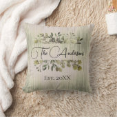 ファミリー名植物水彩オン木素朴材 クッション (ブランケット)