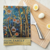 ファミリー名金ゴールドフローラクリムトスタイルアート キッチンタオル (四つ折り)