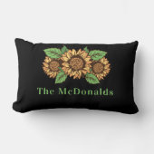 ファミリー名黄色と緑のひまわり模様 ランバークッション (正面)